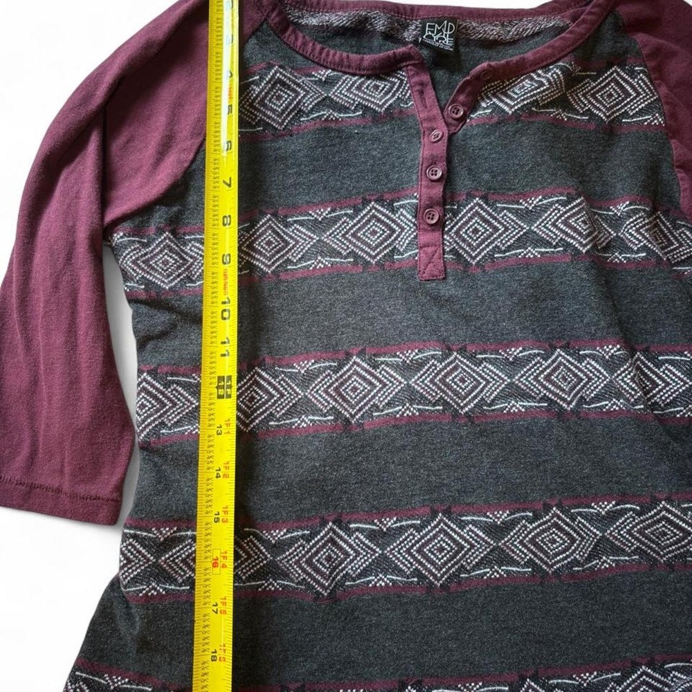 Empyre Mens Aztec Pattern Henley Baseball Tee Charcoal Burgundy Large - Picture 4 of 7